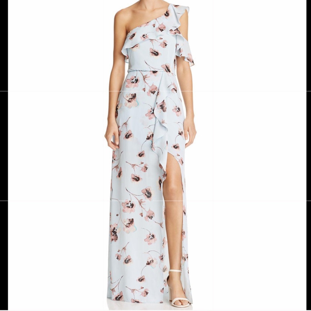 BCBG Max Azaria One Shoulder Floral Gown